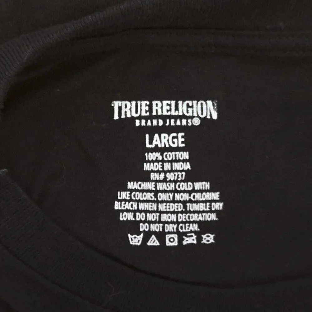 True Religion Men's Tee Shirt Short Sleeve Black Silver Horseshoe Logo EUC Sz  L